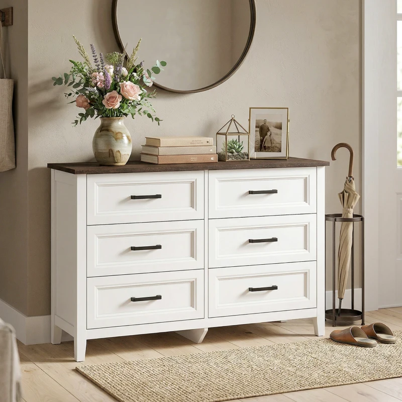 HOMCOM Wide Dresser for Bedroom with 6 Drawers Storage Chest of Drawers for Living Room, Closet, Laundry, Entryway