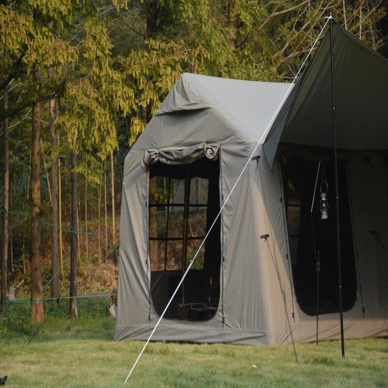 Inflatable Camping Tent with Hand Pump & Polyester Fabric, Waterproof Glamping Tent for Outdoor, 157.5″ L x 118″ W x 90.5″ H, Army Green