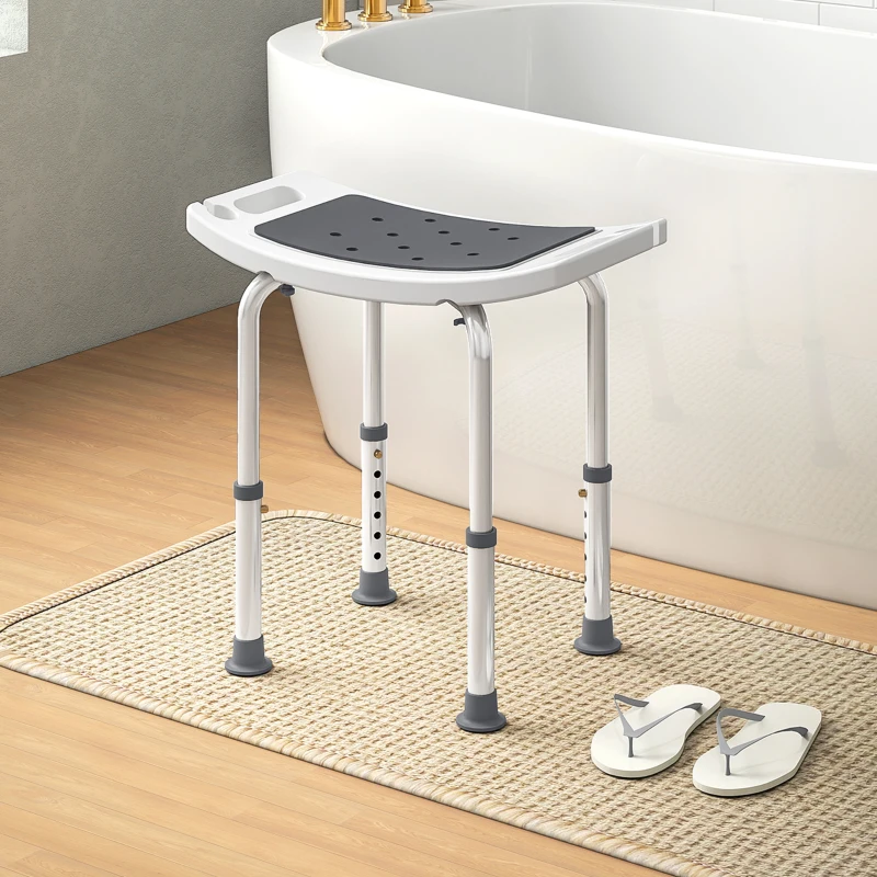 HOMCOM Height Adjustable Shower Chair Padded Bath Seat for Senior,