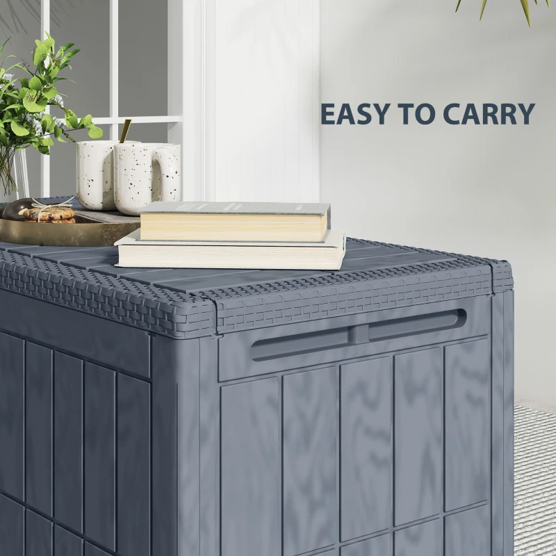 Outsunny 100 Gallon Resin Deck Box, Waterproof Lockable Outdoor Storage Box with Pneumatic Gas Rods, Side Handles