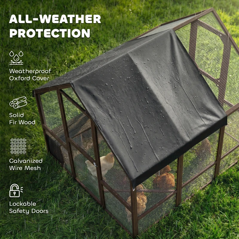 PawHut Large Wooden Chicken Coop for 8-10 Hens, Walk-in Chicken Run with Waterproof Cover, Nesting Boxes and Perches