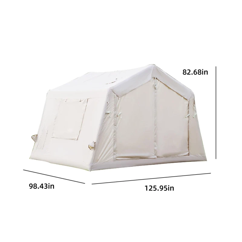 Upgrade Inflatable Camping Tent with Higher Sidewalls, 4-Season Waterproof Family Tent with Stove Jack, 126″ L x 98.5″ W x 82.5″ H, Beige