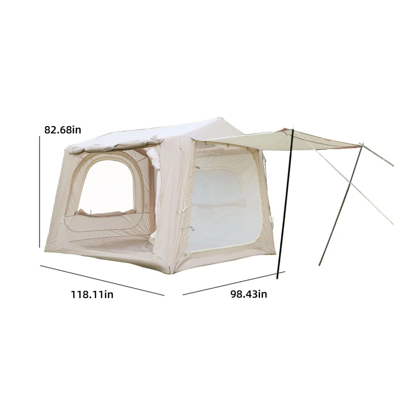 2-In-1 Inflatable Camping Tent with PU3000mm Waterproof, Sturdy Oxford Tent for 4-6 Person, 118″ L x 98.5″ W x 83″ H, Beige