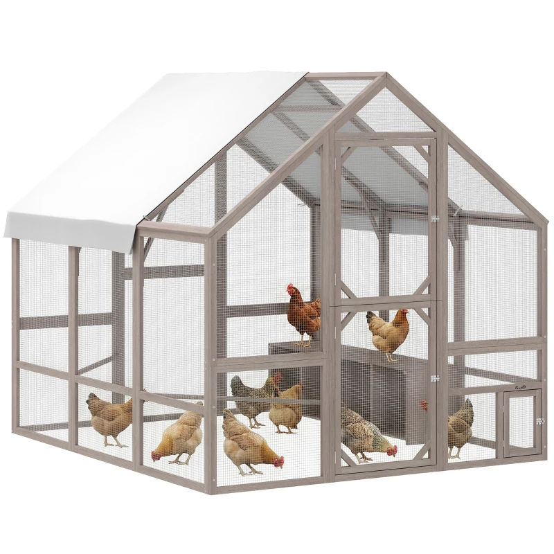 PawHut Large Wooden Chicken Coop for 8-10 Hens, Walk-in Chicken Run with Waterproof Cover, Nesting Boxes and Perches