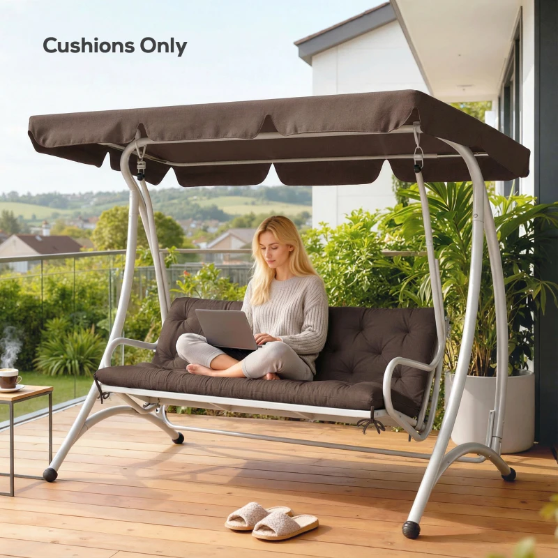 Outsunny 3-Seater Outdoor Bench Swing Chair Replacement Cushions for Patio Garden, Coffee