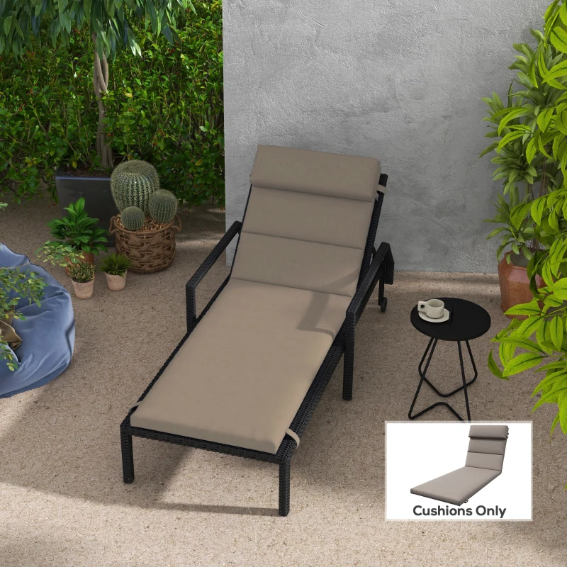 Outsunny Patio Chaise Lounge Chair Cushion Replacement Sun Lounger Pads with Headrest and Ties, Dark Grey