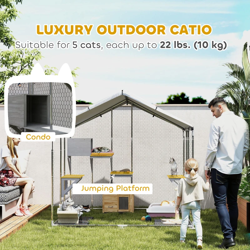 PawHut 79" Extra Large Metal Outdoor Catio with Waterproof Cover, Resting Box, 4 Platforms, for Multiple Rabbits, Chicken