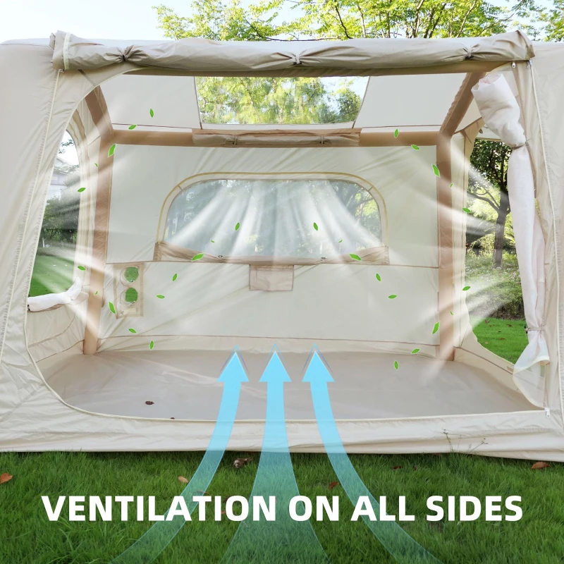 2-In-1 Inflatable Camping Tent with PU3000mm Waterproof, Sturdy Oxford Tent for 4-6 Person, 118″ L x 98.5″ W x 83″ H, Beige