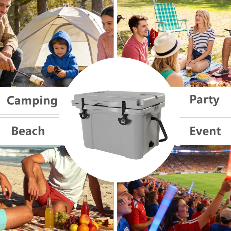 Insulated Portable Cooler with Impact-Resistant Hard Shell, Outdoor Ice Chest for Extended Travel, 21.5″ L x 15.5″ W x 15.5″ H, Grey