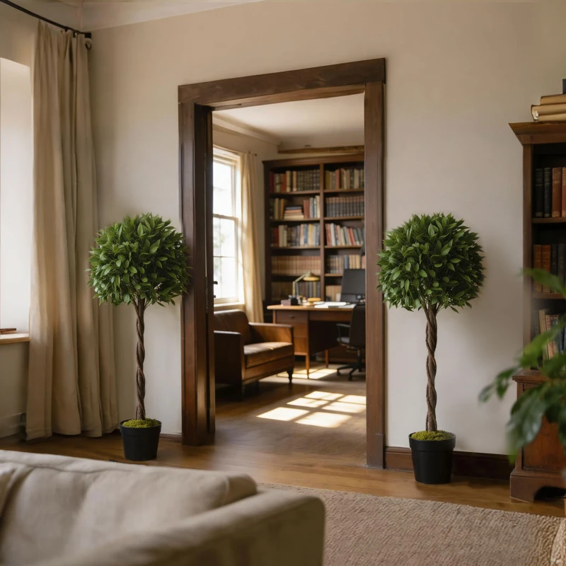 Outsunny 4FT Artificial Laurel Tree Set of 2, Lifelike Fake Plant with 564 Leaves, Potted Fake Plant for Home Office Decor, Green