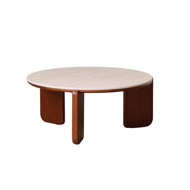 Elevating Center Coffee Table with Sculptural Curved Legs, Stable Coffee Table for Dining Room, 31.5″ L x 31.5″ W x 13.5″ H, Walnut+White