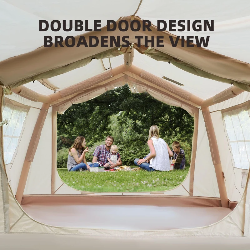 Upgrade Inflatable Camping Tent with Higher Sidewalls, 4-Season Waterproof Family Tent with Stove Jack, 126″ L x 98.5″ W x 82.5″ H, Beige