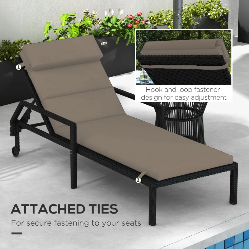 Outsunny Patio Chaise Lounge Chair Cushion Replacement Sun Lounger Pads with Headrest and Ties, Dark Grey
