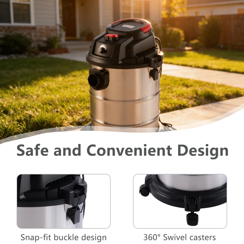 3-In-1 Shop Vacuum with 32mm Universal Nozzle & 360° Swivel Casters, One-Click Blower for Home, Garage, 14″ L x 14″ W x 21.5″ H, Black