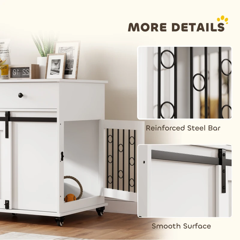 PawHut 39" Dog Crate Furniture, Dog Kennel Indoor with 2 Drawers, Wheels, Sliding Door, Dog Cage for Medium Large Dogs, Oak