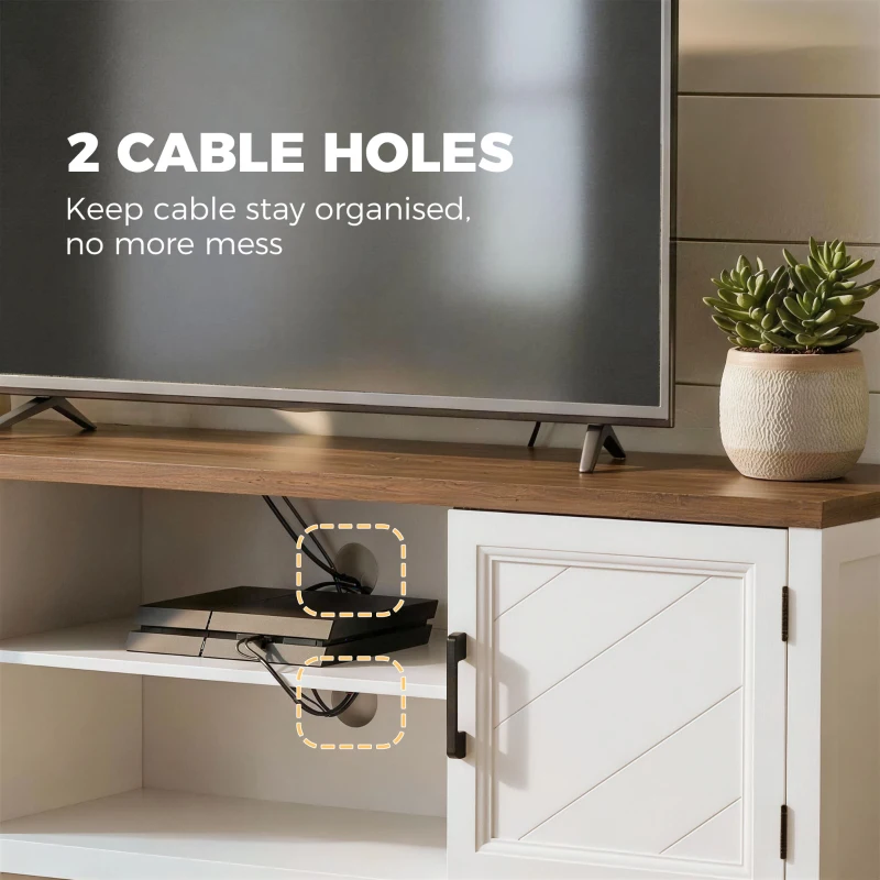 HOMCOM TV Stand for TVs up to 65 Inch, Entertainment Center with 2 Open Shelves, 2 Cabinets, Thick Top, White and Brown