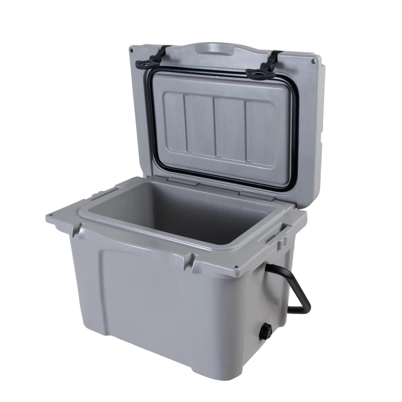 Insulated Portable Cooler with Impact-Resistant Hard Shell, Outdoor Ice Chest for Extended Travel, 21.5″ L x 15.5″ W x 15.5″ H, Grey