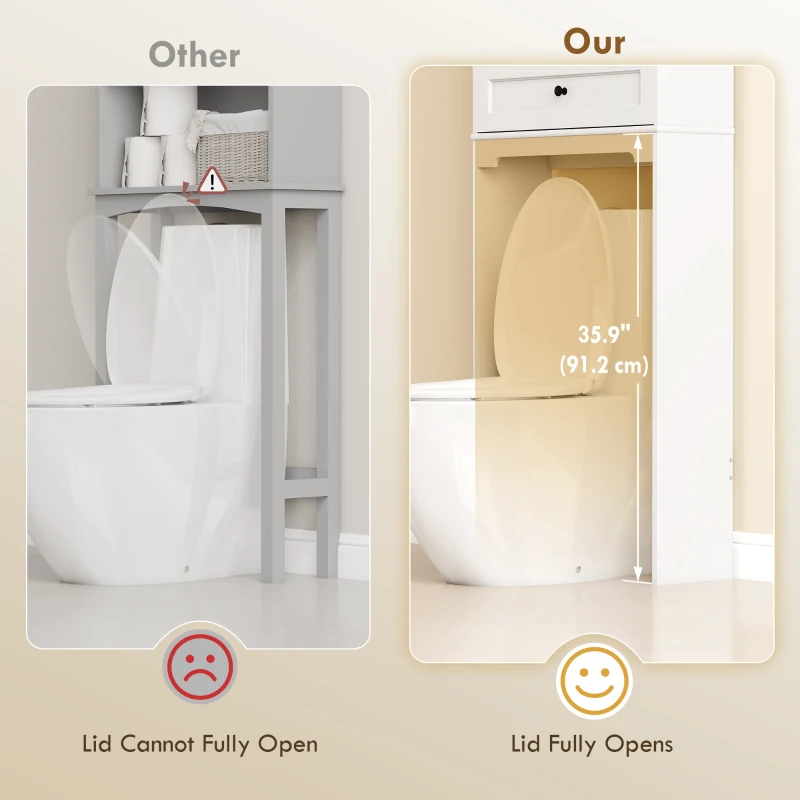 HOMCOM Over The Toilet Storage, Modern Bathroom Cabinet Over Toilet with Drawer, Cabinet and Adjustable Shelf, White