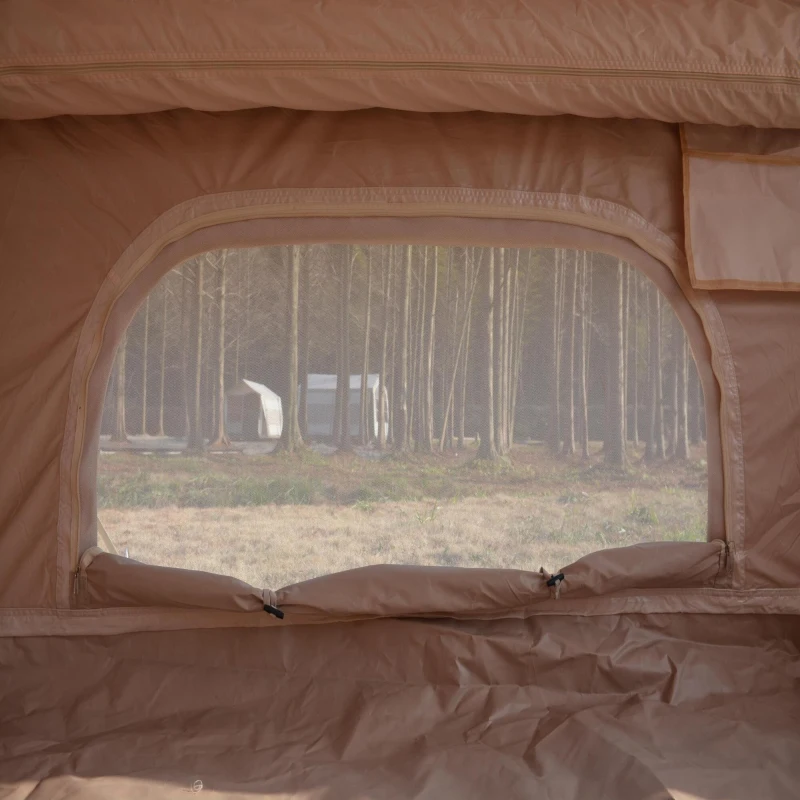 Inflatable Camping Tent with Hand Pump & Inflatable Beam Frame, Waterproof Cabin Tent for 4-8 People, 157.5″ L x 118″ W x 78.5″ H, Beige