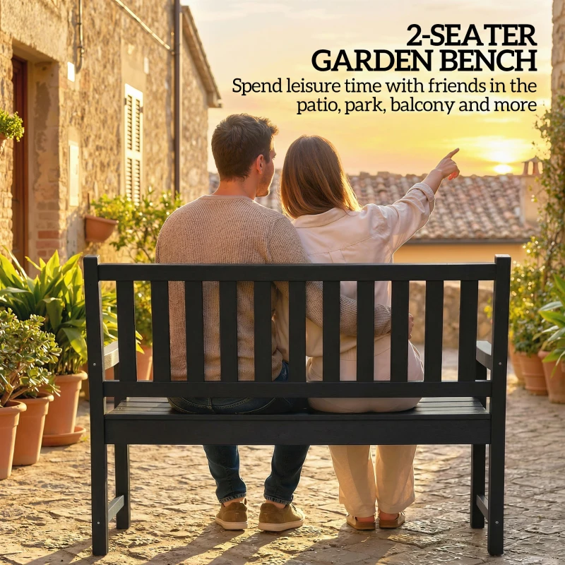 Outsunny 2-Person Garden Bench, HDPE Outdoor Bench with 530 lbs Capacity, Curved Seat for Backyard, Park, Porch, Lawn, Black