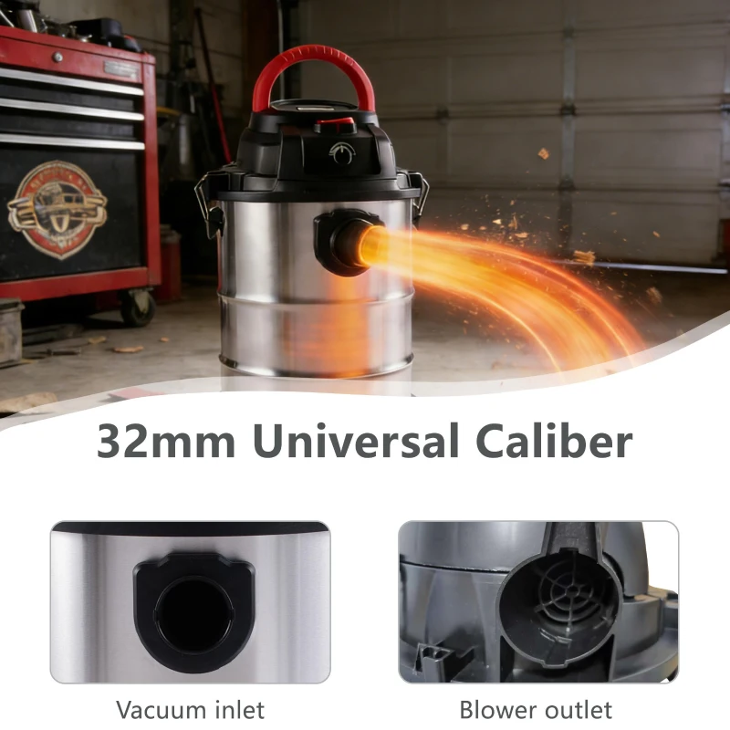 3-In-1 Shop Vacuum with 32mm Universal Nozzle & 360° Swivel Casters, One-Click Blower for Home, Garage, 14″ L x 14″ W x 21.5″ H, Black