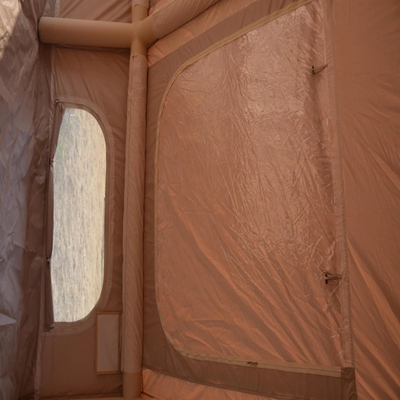 Inflatable Camping Tent with Hand Pump & Inflatable Beam Frame, Waterproof Cabin Tent for 4-8 People, 157.5″ L x 118″ W x 78.5″ H, Beige