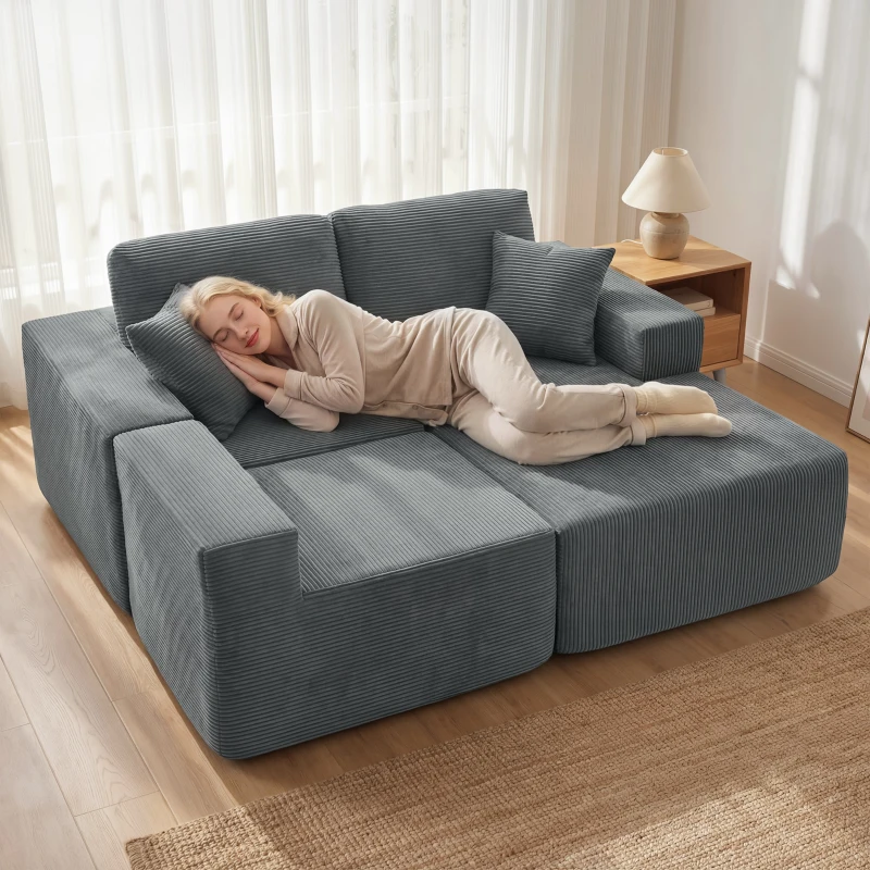 HOMCOM 2-in-1 Modular Sectional Sofa, Boneless L Shaped Couch Sofa Bed, Dark Grey