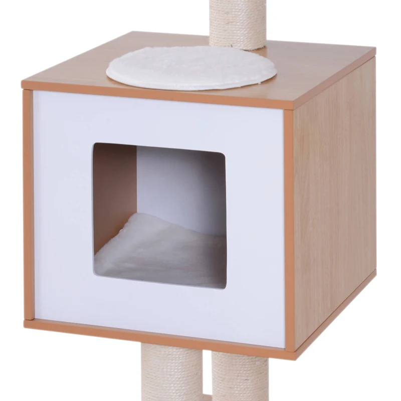 PawHut 47" Wood Cat Tree, Kitty Scratching Post, Kitten House, Condo Activity Center w/ Cushions, Pet Furniture