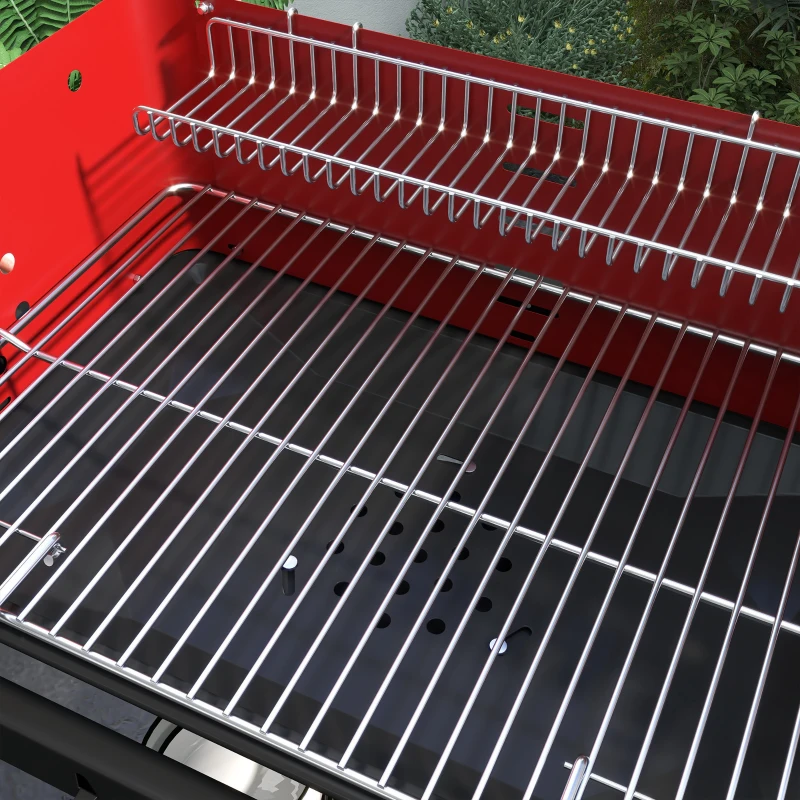 Outsunny Charcoal Barbecue Grill with Adjustable Grill Height, Portable BBQ Trolley with Ash Catcher and Wheels, Red