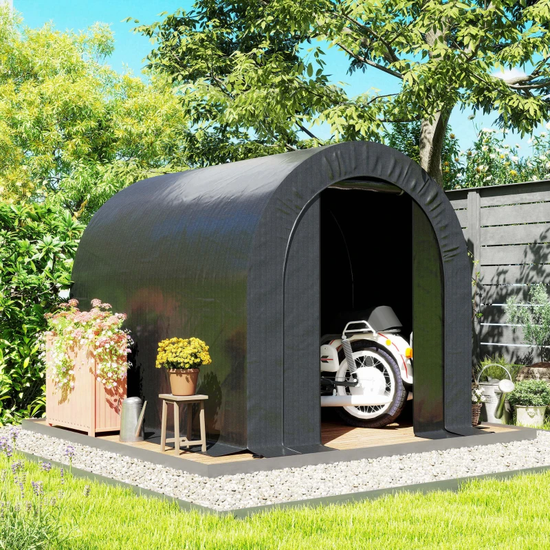 Outsunny 6' x 8' Outdoor Storage Shed, Heavy Duty Galvanized Steel Portable Shed for Bike, Motorcycle, Garden Tools, Black
