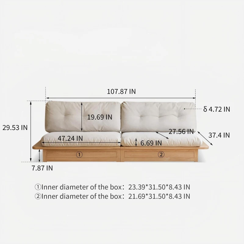 Oversized Storage Sofa with Cotton-Linen Upholstery, Spacious Wood Sofa with Removable Washable Cushions, 108″ L x 37.5″ W x 29.5″ H, Orange