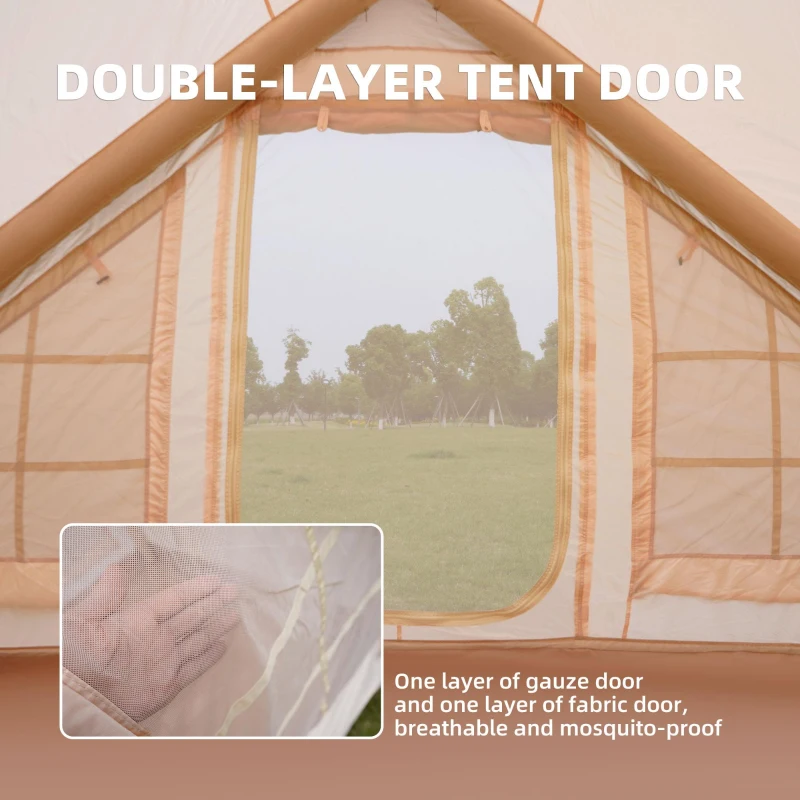 Waterproof Camping Tent with 3-5 Minute Hand Pump Setup, Sturdy Family Tent with Chimney Window, 118″ L x 82.5″ W x 78.5″ H, Beige