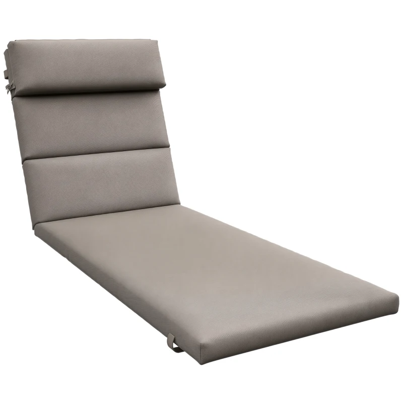 Outsunny Patio Chaise Lounge Chair Cushion Replacement Sun Lounger Pads with Headrest and Ties, Dark Grey