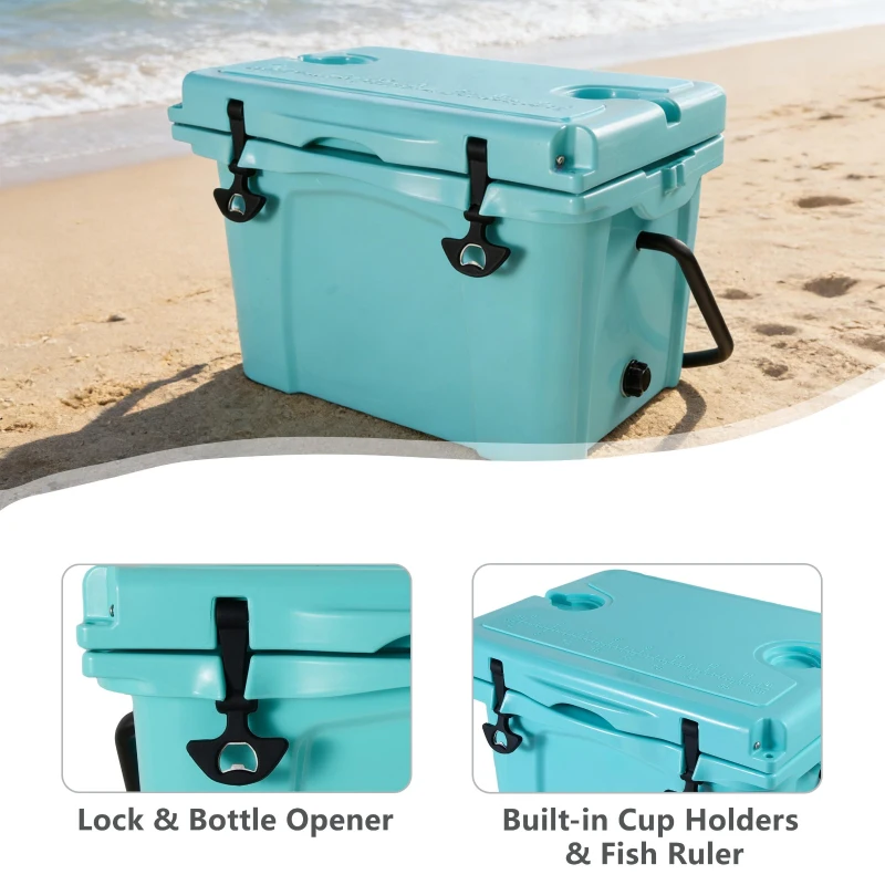 25QT Portable Insulated Hard Cooler with 5-7 Day Ice Retention, Camping Cooler Box for Outdoor Use, 21.5″ L x 15.5″ W x 15.5″ H, Turquoise