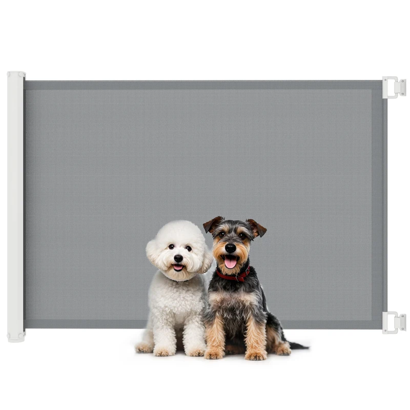 PawHut Retractable Pet Safety Barrier Gate, Flexible and Extensible for Stairways Doorways Hallways, Grey