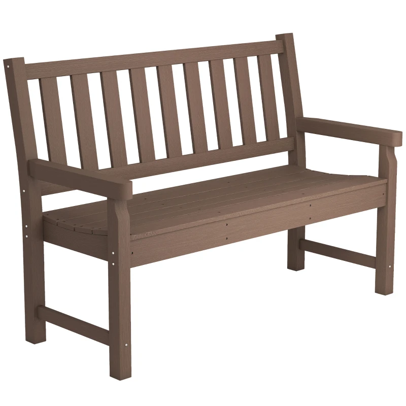 Outsunny 2-Person Garden Bench, HDPE Outdoor Bench with 530 lbs Capacity, Curved Seat for Backyard, Park, Porch, Lawn, Brown
