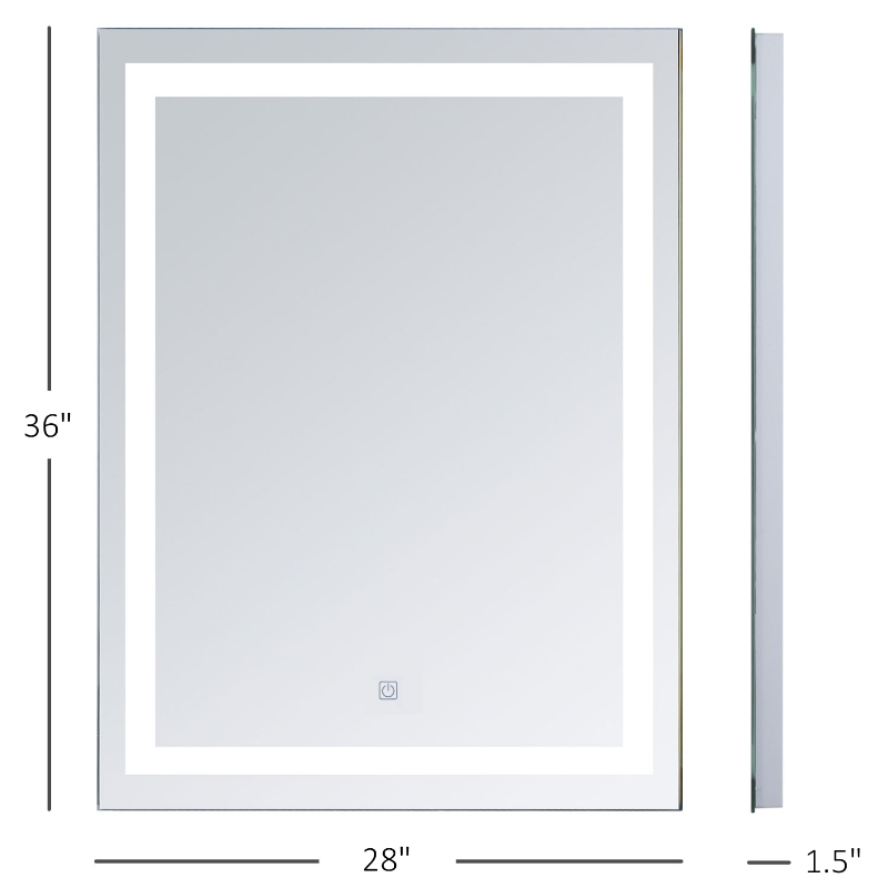HOMCOM LED Bathroom Mirror Wall Mount Vanity Make Up Mirror with Dimmable Touch Switch Control and Defogger, Waterproof - 36" x 28"