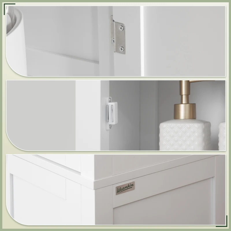 kleankin Tall Bathroom Cabinet, Freestanding Storage Organizer with Adjustable Shelves and Cupboards, 15" x 13" x 63", White