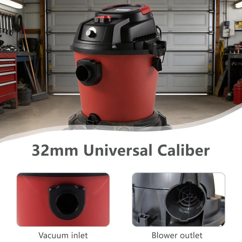 5-Gallon Wet/Dry Shop Vacuum with Stepless Speed Control, 3-In-1 Cleaner with Tower-Buckle Lock, 14″ L x 14″ W x 17.5″ H, Black+Red