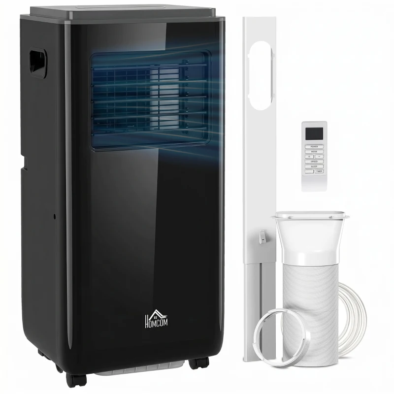HOMCOM 10,000 BTU Moible Air Conditioner 440 Sq. Ft., Dehumidifier Fan Auto Sleep with 24H Timer On/Off, Window Kit, Black