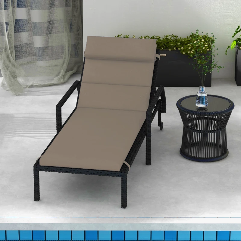 Outsunny Patio Chaise Lounge Chair Cushion Replacement Sun Lounger Pads with Headrest and Ties, Dark Grey