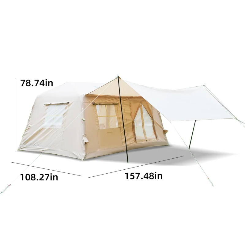 Modern Inflatable Camping Tent with Easy-Setup Blow-Up Design, 4-Season Family Tent for Family Trip, 157.5″ L x 108″ W x 78.5″ H, Beige