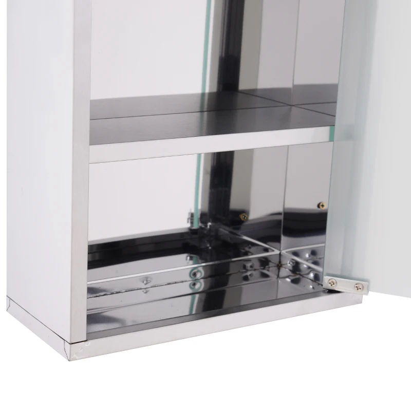 HOMCOM Wall Mount Medicine Cabinet, Bathroom Cabinet with 3 Tier Shelves, Stainless Steel Frame and Glass Door, Lockable with 2 Keys, Silver, 12" x 23.5"