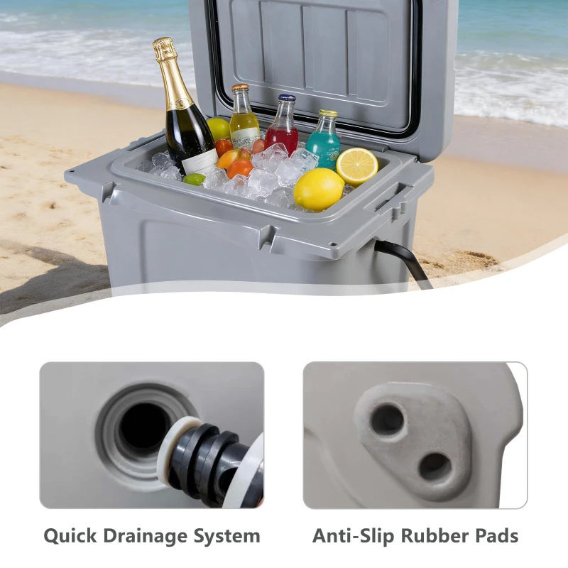 Insulated Portable Cooler with Impact-Resistant Hard Shell, Outdoor Ice Chest for Extended Travel, 21.5″ L x 15.5″ W x 15.5″ H, Grey