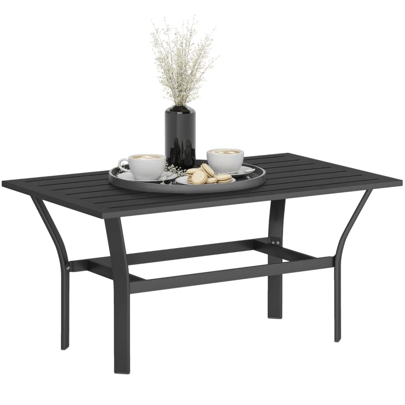 Outsunny Outdoor Side Table with Slatted Tabletop, Metal Patio Coffee Table for Garden, Balcony, Black