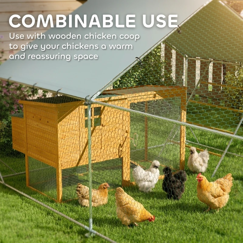 PawHut Metal Chicken Run w/ Waterproof & Anti-UV Cover, Feeding Door, Hanging Feeder, for 24-30 Chickens, 9.8' x 26.2' x 6.4'