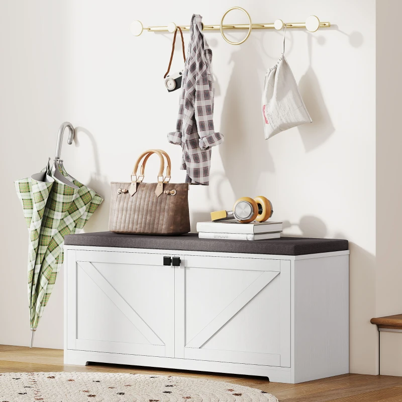 HOMCOM Shoe Storage Bench with Padded Seat, Entryway Bench Holds up to 352 lb, Shoe Organizer, 8 Pairs, White Wood Grain