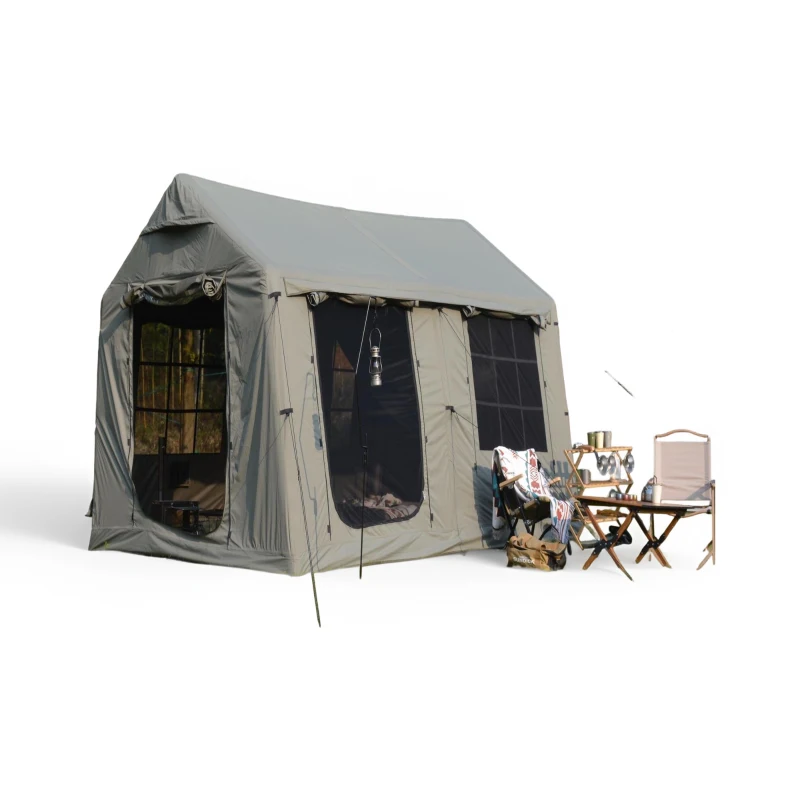 Inflatable Camping Tent with Hand Pump & Polyester Fabric, Waterproof Glamping Tent for Outdoor, 157.5″ L x 118″ W x 90.5″ H, Army Green