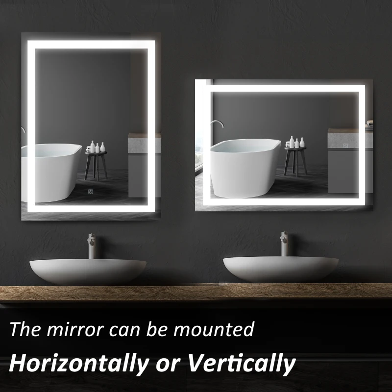 HOMCOM LED Bathroom Mirror Wall Mount Vanity Make Up Mirror with Dimmable Touch Switch Control and Defogger, Waterproof - 36" x 28"