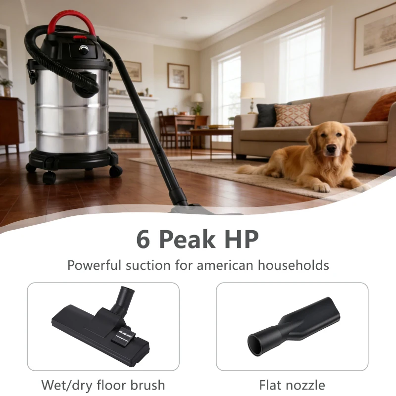 3-In-1 Shop Vacuum with 32mm Universal Nozzle & 360° Swivel Casters, One-Click Blower for Home, Garage, 14″ L x 14″ W x 21.5″ H, Black